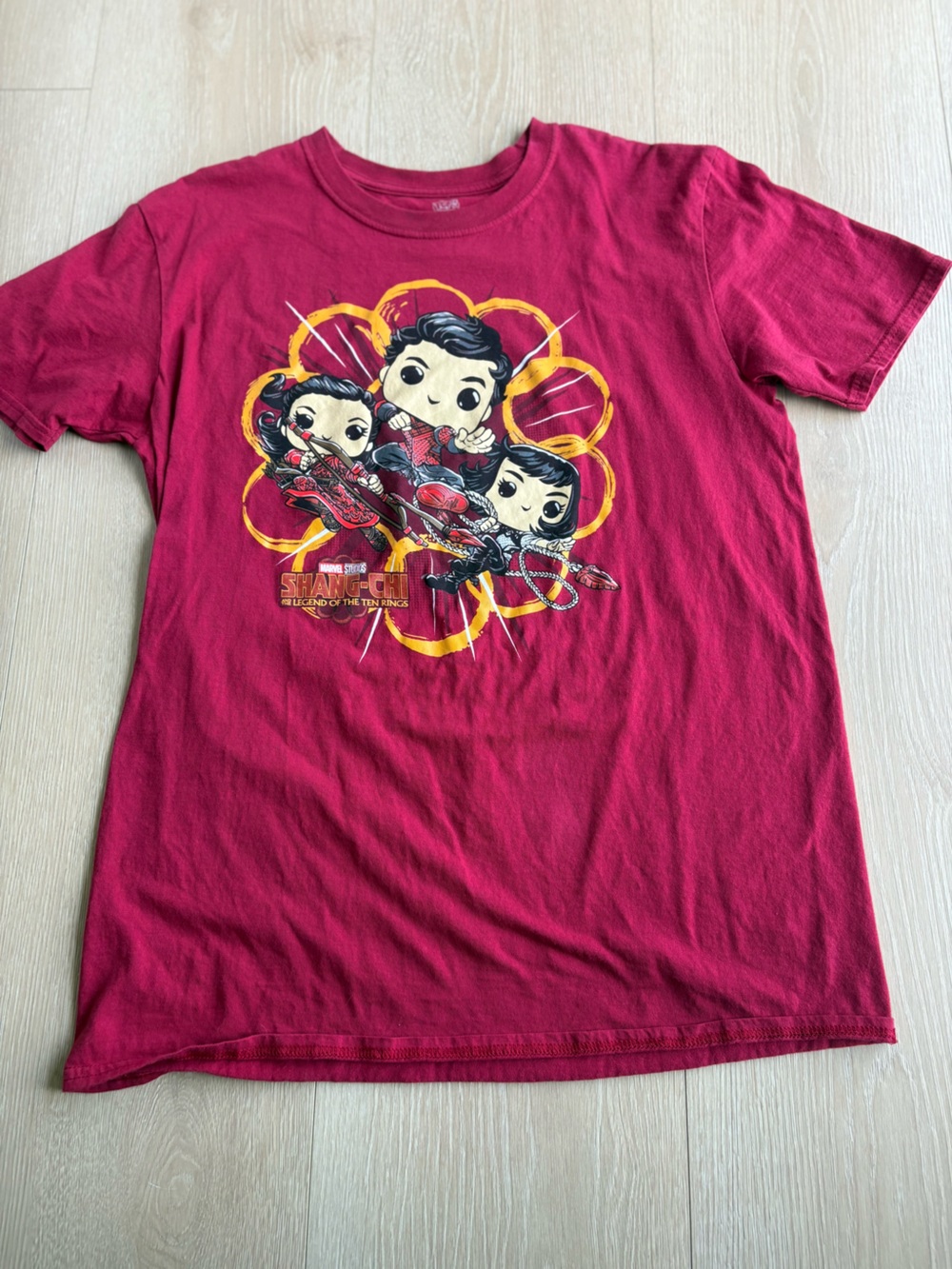 Marvel Men Short Sleeve Tee in Raspberry with Funko Pop Shang-Chi Graphic